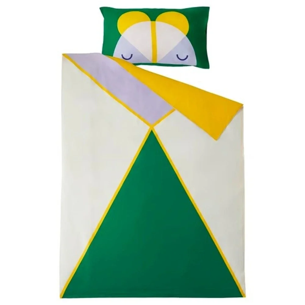 IKEA Grejsimojs Twin Duvet Cover Set Green Yellow Geometric 100% Cotton 2pc New